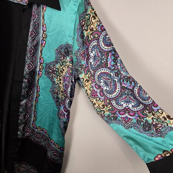 NWT Buckle Boutique Open Front Jacket Kimono Teal Black Paisley Boho MED Artsy - Picture 3 of 6
